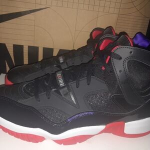 Jordan Men's Black and Red Sneakers with Purple Accents